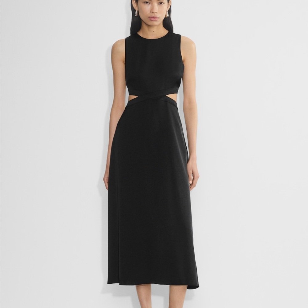 Babaton black long dress w back cut out has pockets brand new